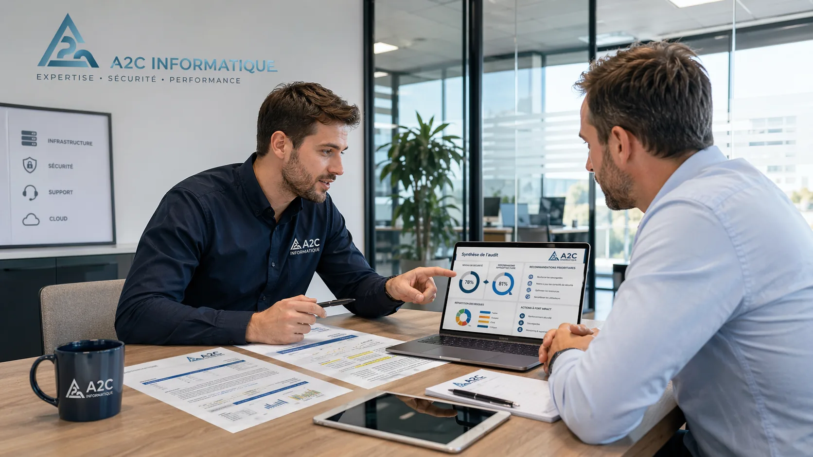 Échange entre un consultant A2C Informatique et un client autour d'un projet IT