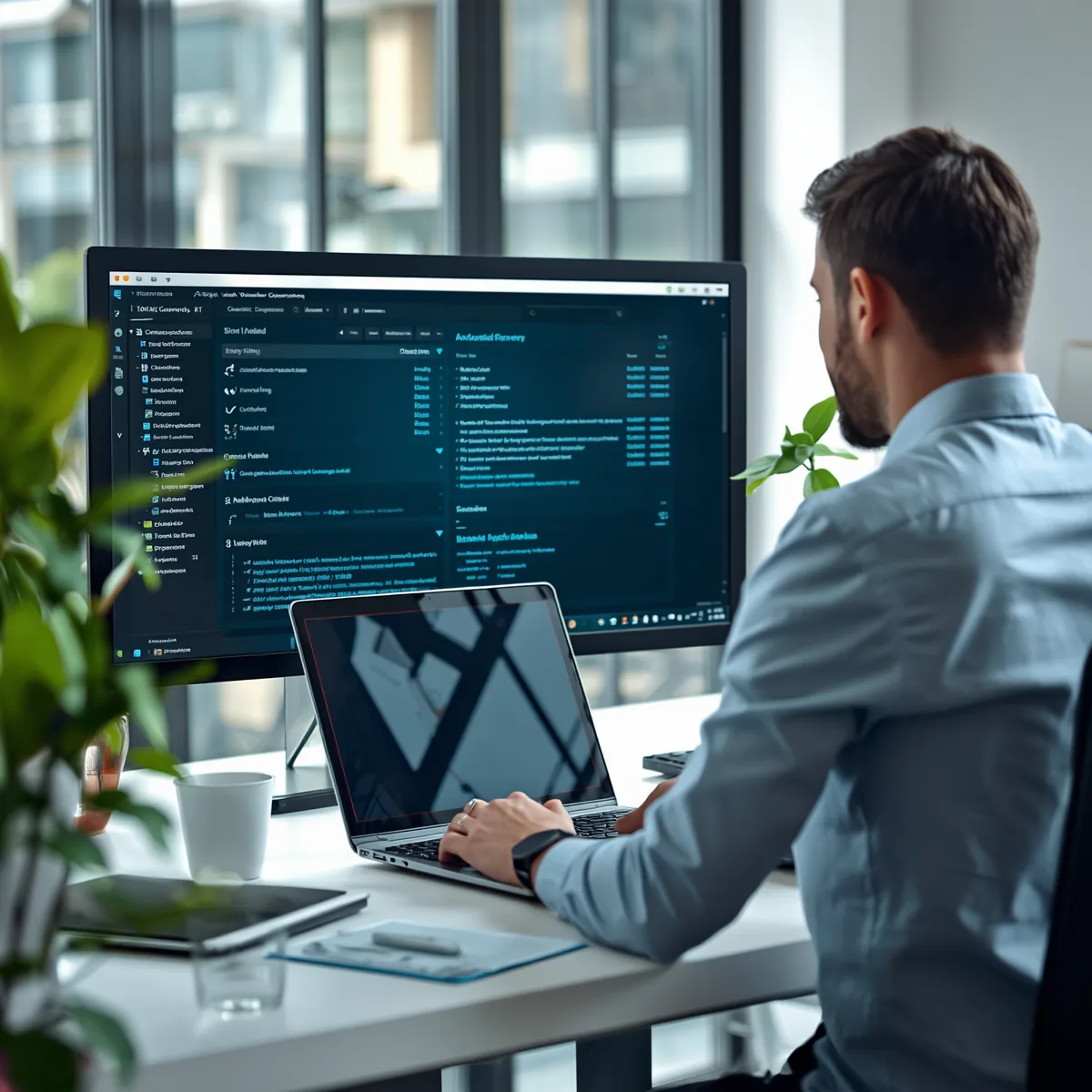 Technicien A2C analysant un environnement de supervision sur poste de travail
